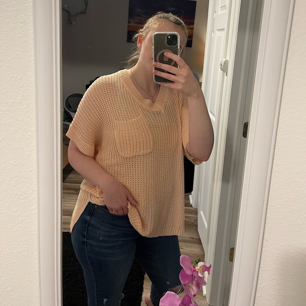 Light pink Macaron Knitted top with pocket (large)